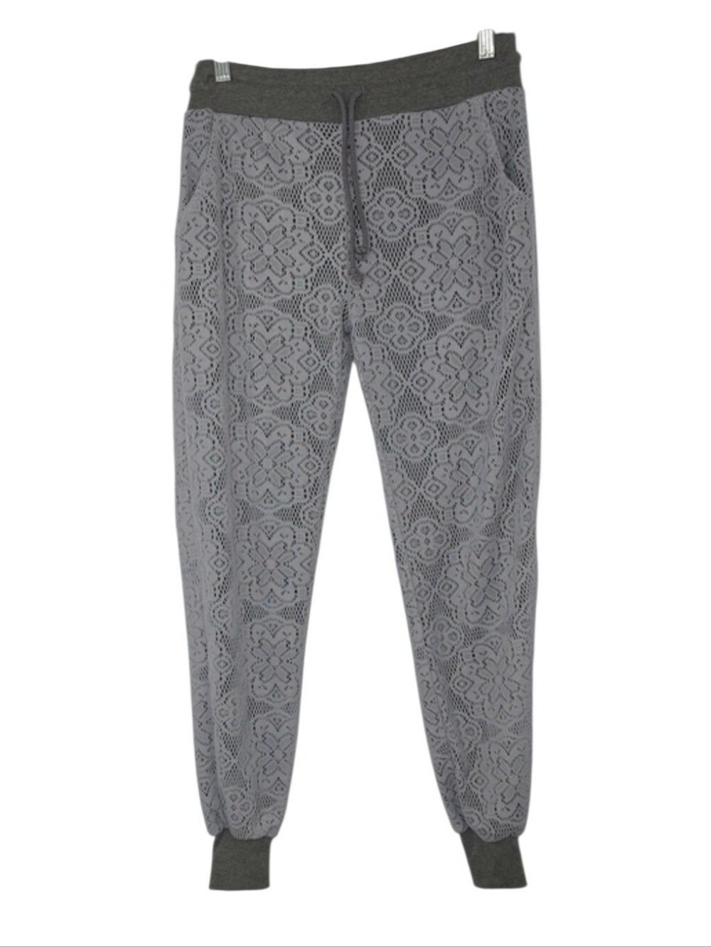 Intimately By Free People Gray Lace-Overlay Jogger Pants Size M Medium